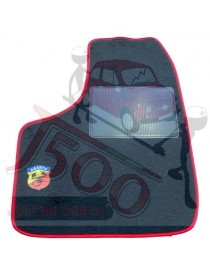 Kit sovratappeti in moquette nero con bordo rosso Fiat 600 Abarth