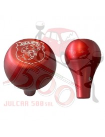 Pomello leva marce in metallo colore rosso con logo Fiat 500